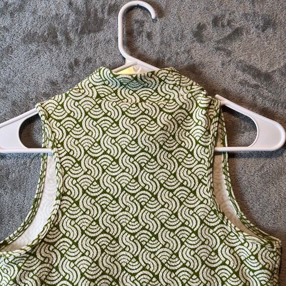 Anthropologie Maeve Structure Mock Neck Mod Top Green Geometric Print Size Small - Picture 2 of 6